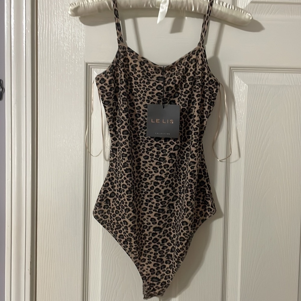 LELIS Leopard Print Bodysuit Size S one piece with snap crotch